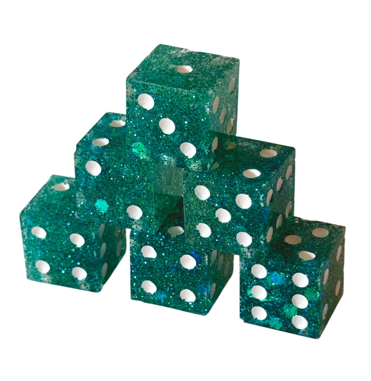 Resin Dice Set 6pcs – Mermaid Sparkles Teal – Handmade Replacement Dice Games