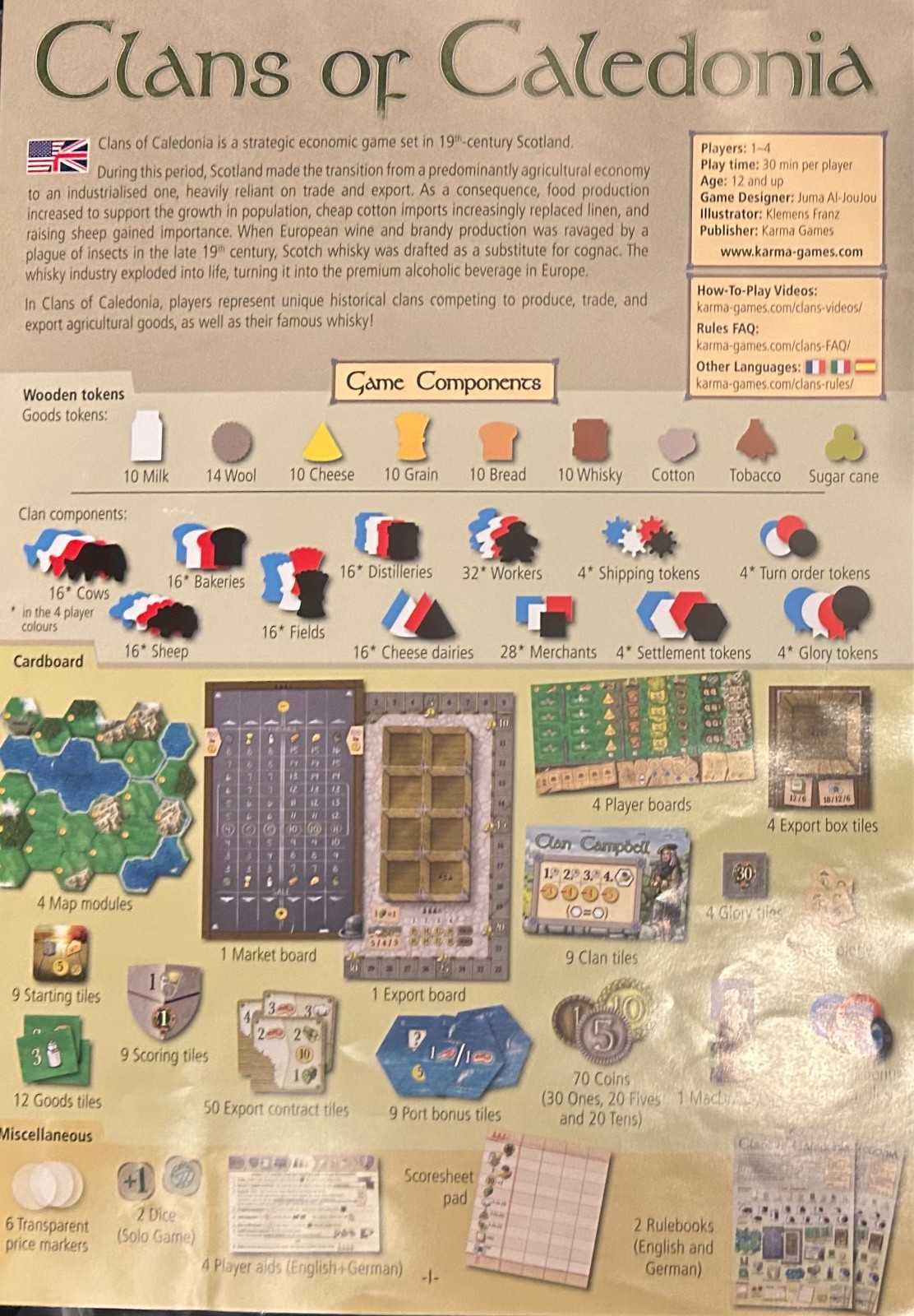 Clans of Caledonia – Karma Games – Premium Kickstarter Edition w/ Sleeve & Coins