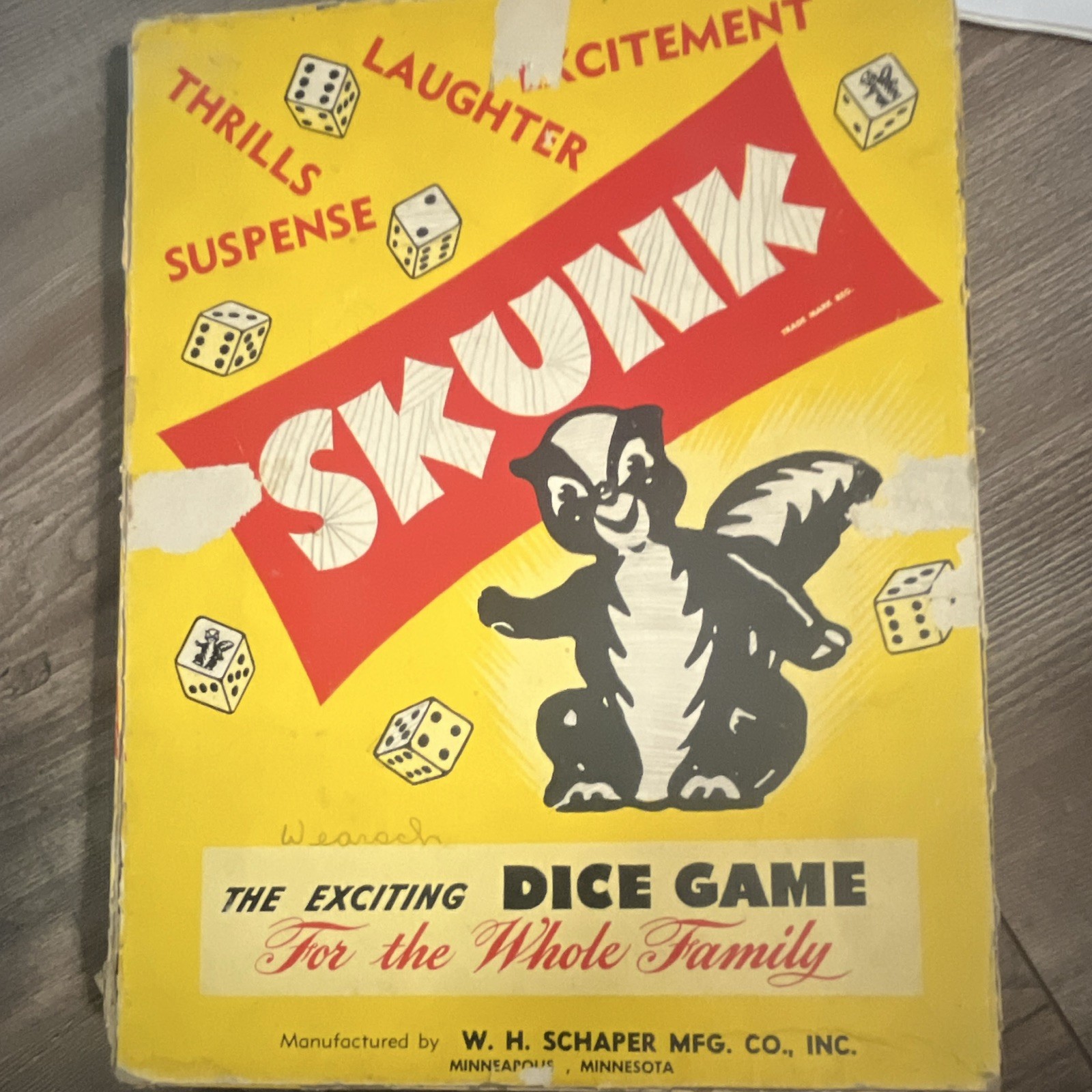 W. H. Schaper Mfg. Co., Inc. Skunk Dice Game Vintage 1953 Animals Theme