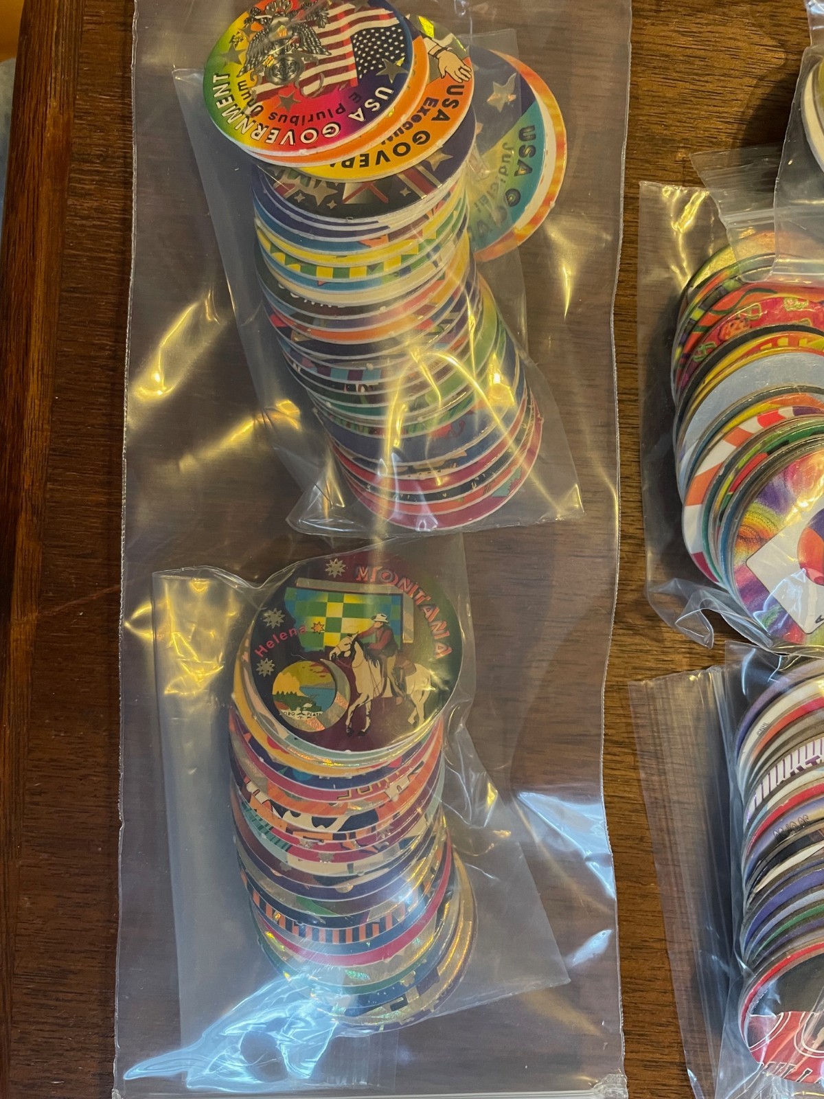 LOT OF ~340 UNSORTED POGS/MILK CAPS – Includes 56 State/US gov Branch pogs