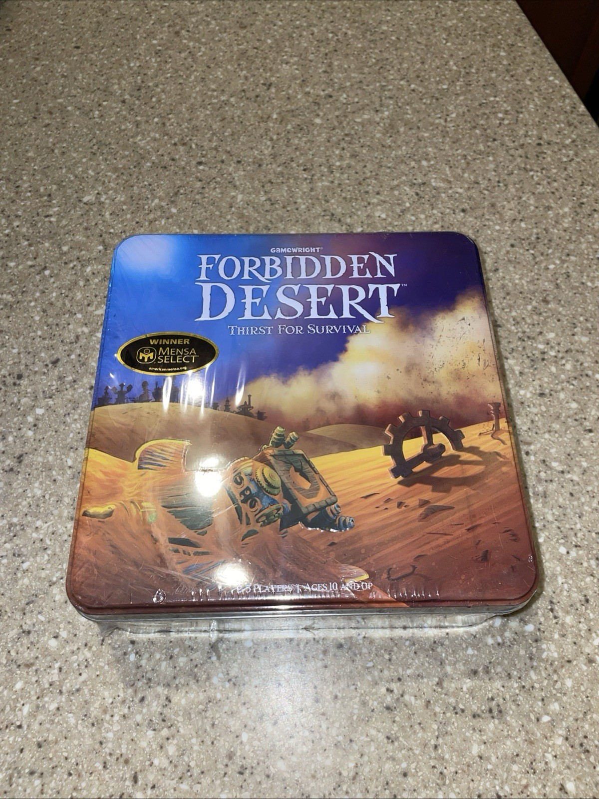 Gamewright Forbidden Desert Board Game New Sealed Tin Dent 2-5 Players Mensa