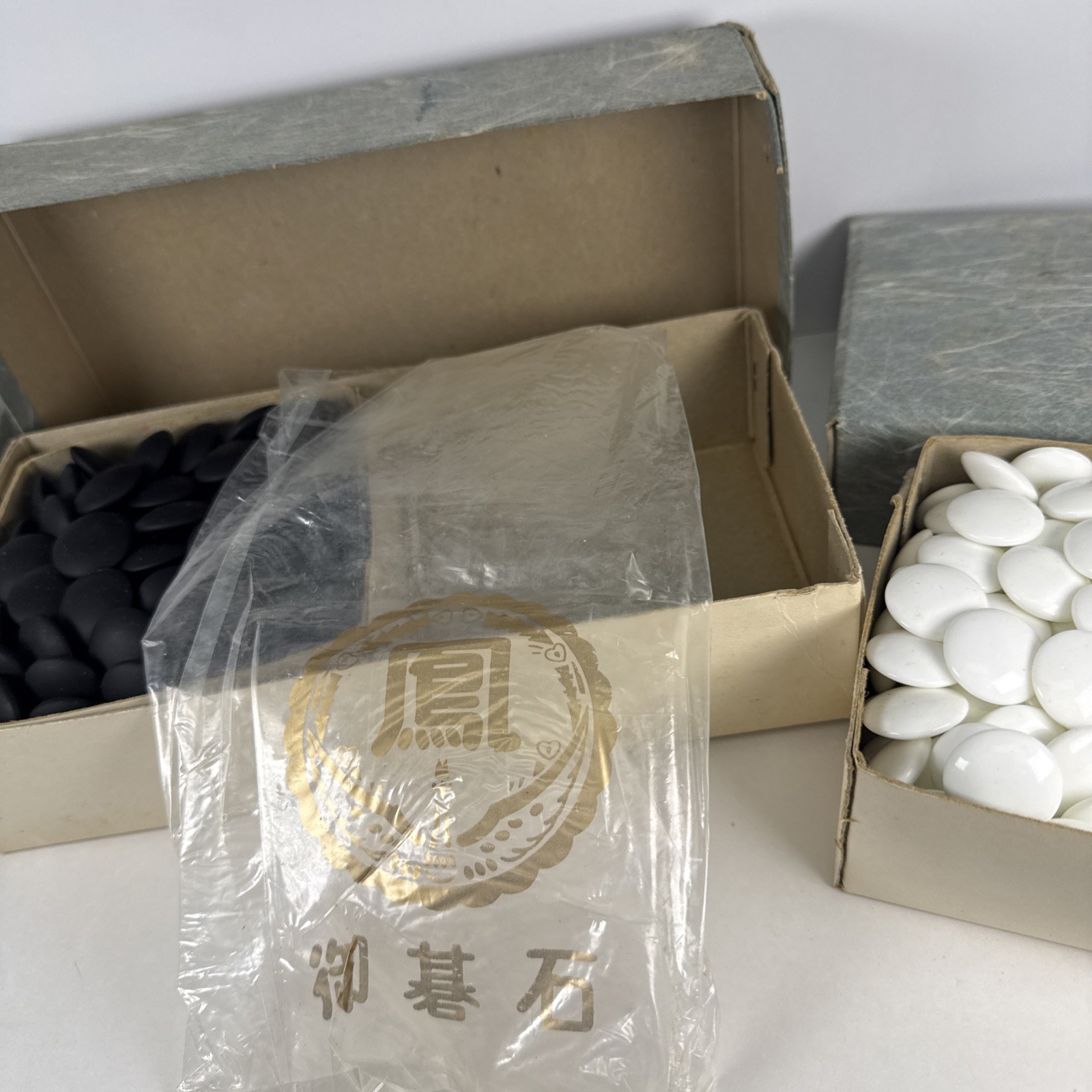 Vintage Japanese Game Go Stones Set – Black And White, Full Box