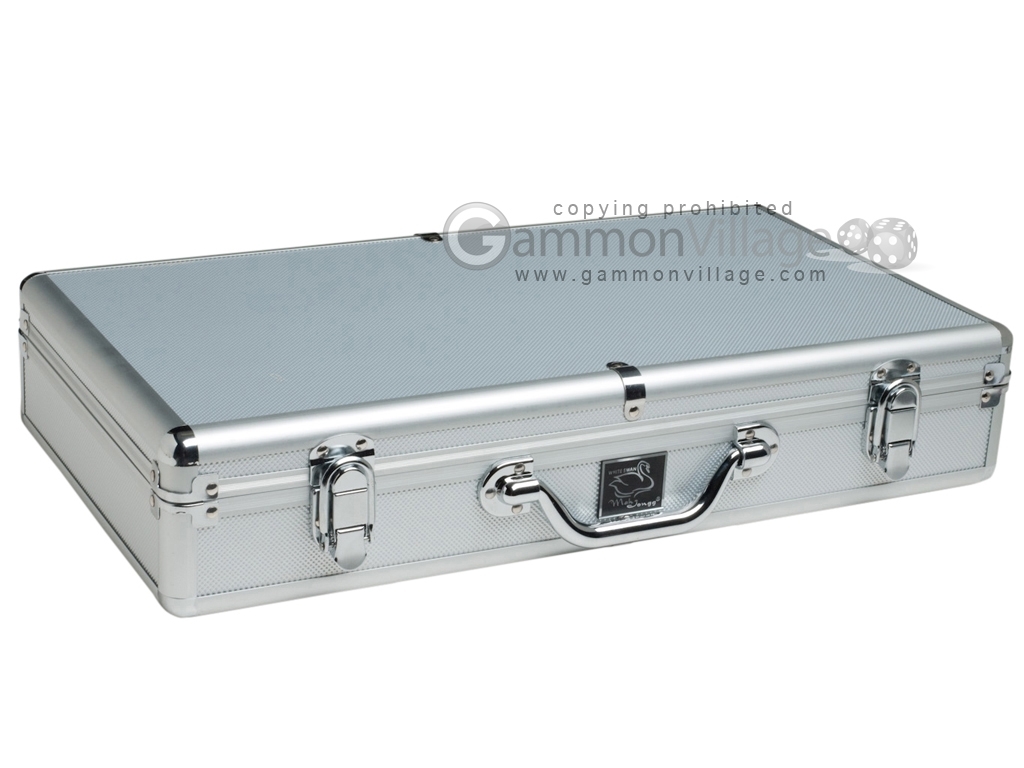 American Mahjong Set – White/Blue Tiles, All-in-One Pusher, Silver Aluminum Case