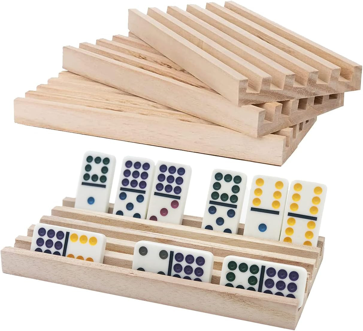 Wooden Domino Trays/Racks Set of 4 Domino Tiles Holders Mexican Train Wooden Tra