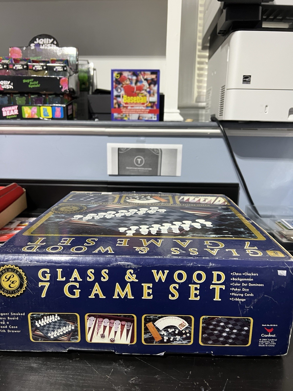 Cardinal Glass & Wood 7 Game Set Smoked Glass Board Wood Case Felt Drawer