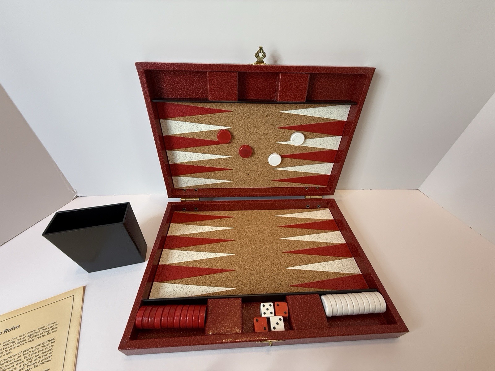 Design Philipp Sweden Backgammon Set Red Case Cork Board JC Penney Magnetic VTG