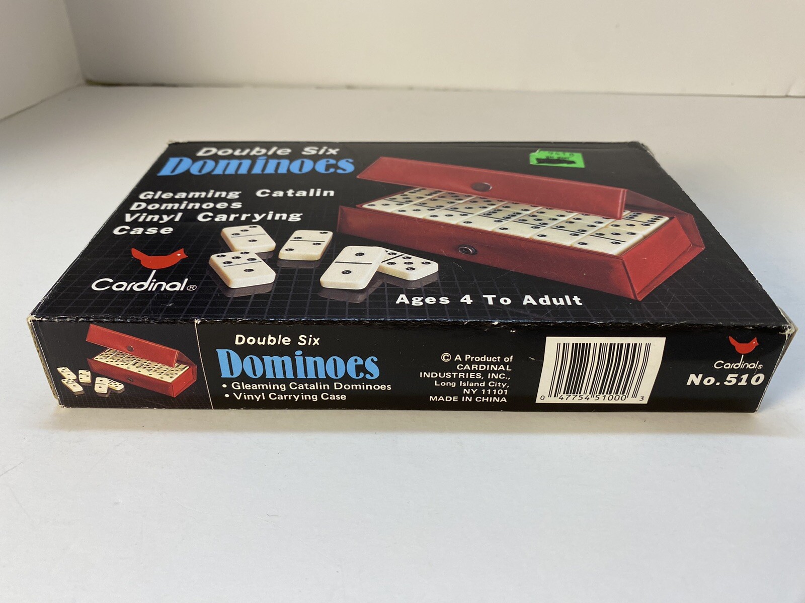 Dominoes Cardinal 28 Ivory White Pieces w/ Red Vinyl Case, instructions, box~Vtg