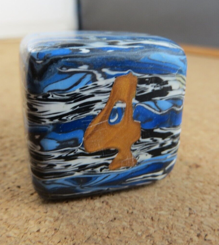 Jena’s Handmade Backgammon Doubling Cube Blue Gold Black Wht One of A Kind #269