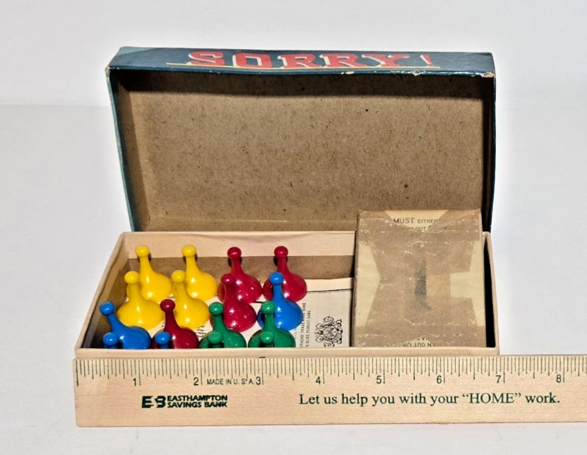 Vtge 1954 Parker Bros. Sorry Game -Rules, Pieces, Cards still wrapped! No Board