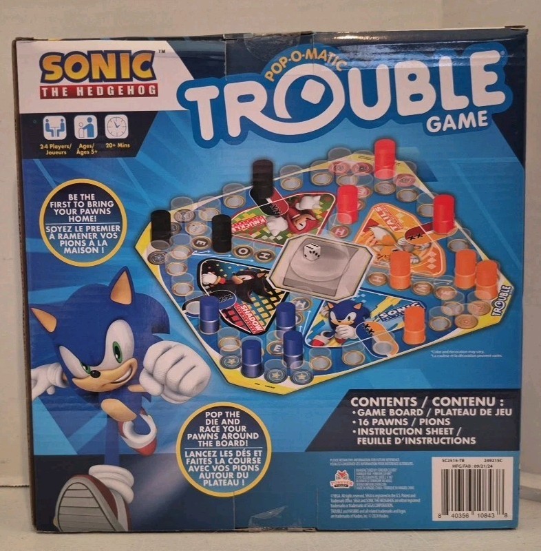 Pop-O-Matic TROUBLE Game SONIC THE HEDGEHOG Theme Game Board (2-4 Players, 2024)