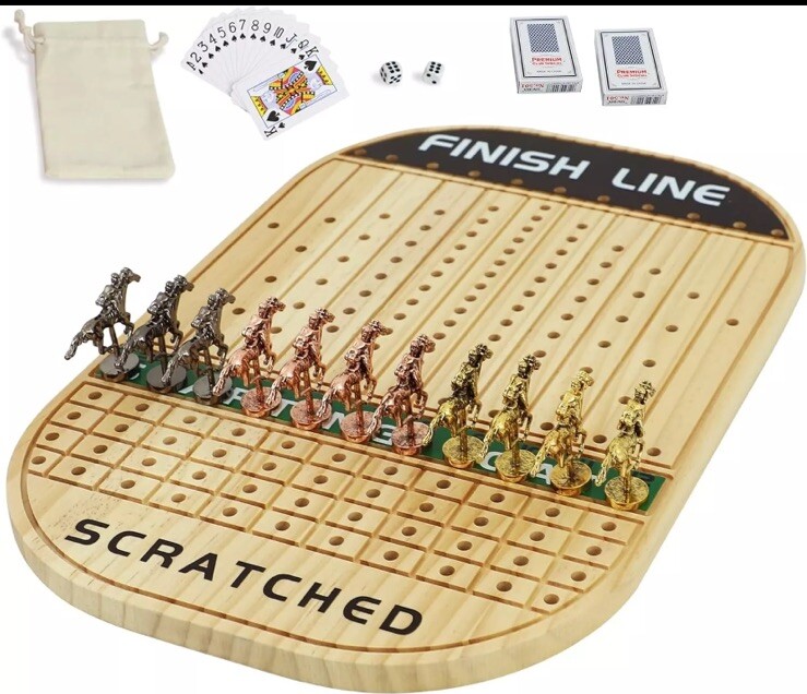 Horse Race Board Game Racing Game Thickened Solid Wood with 11 Luxurious New