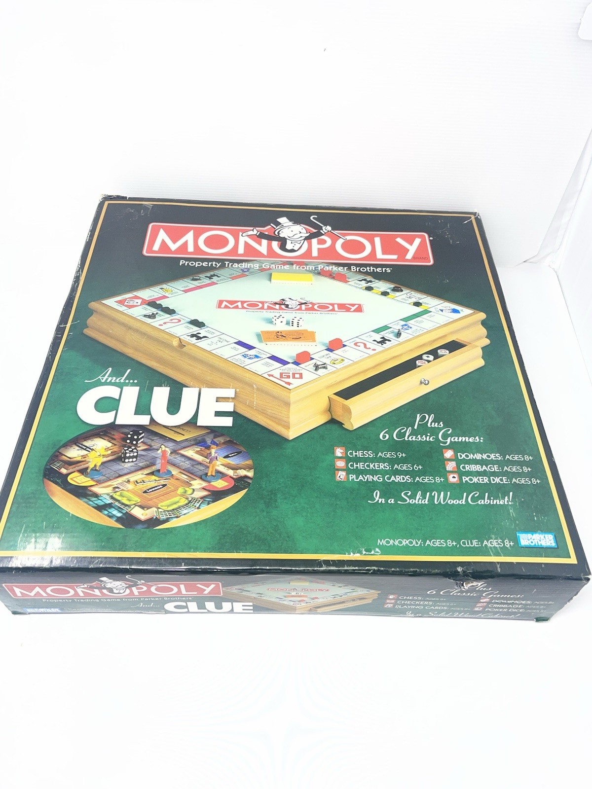 Monopoly & Clue + 6 Classic Games In Wood Cabinet Complete GREAT CONDITION!!