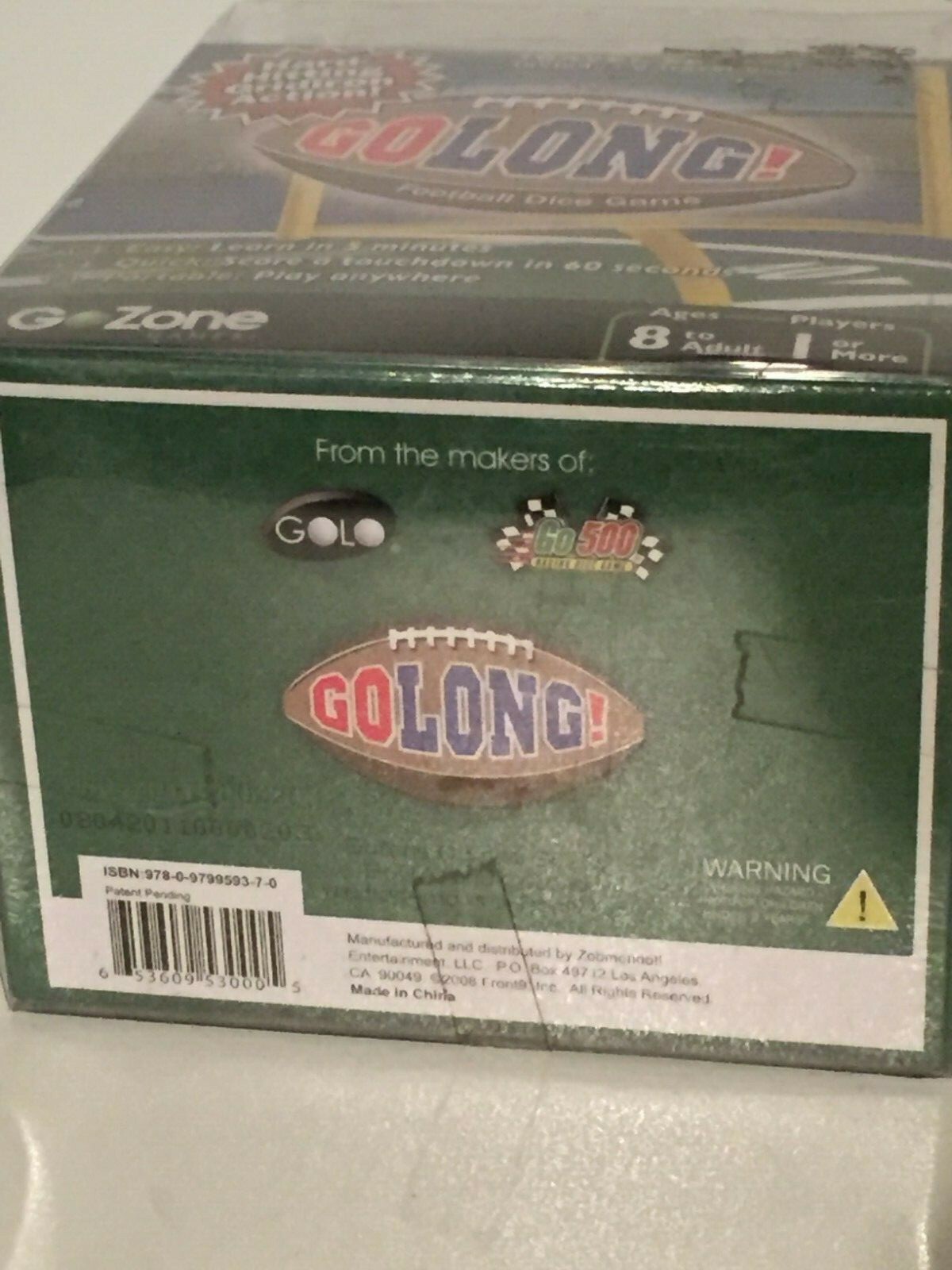 Go Long! Football Dice Game Go Zone Games Zobmondo Toy Sports Travel Edition
