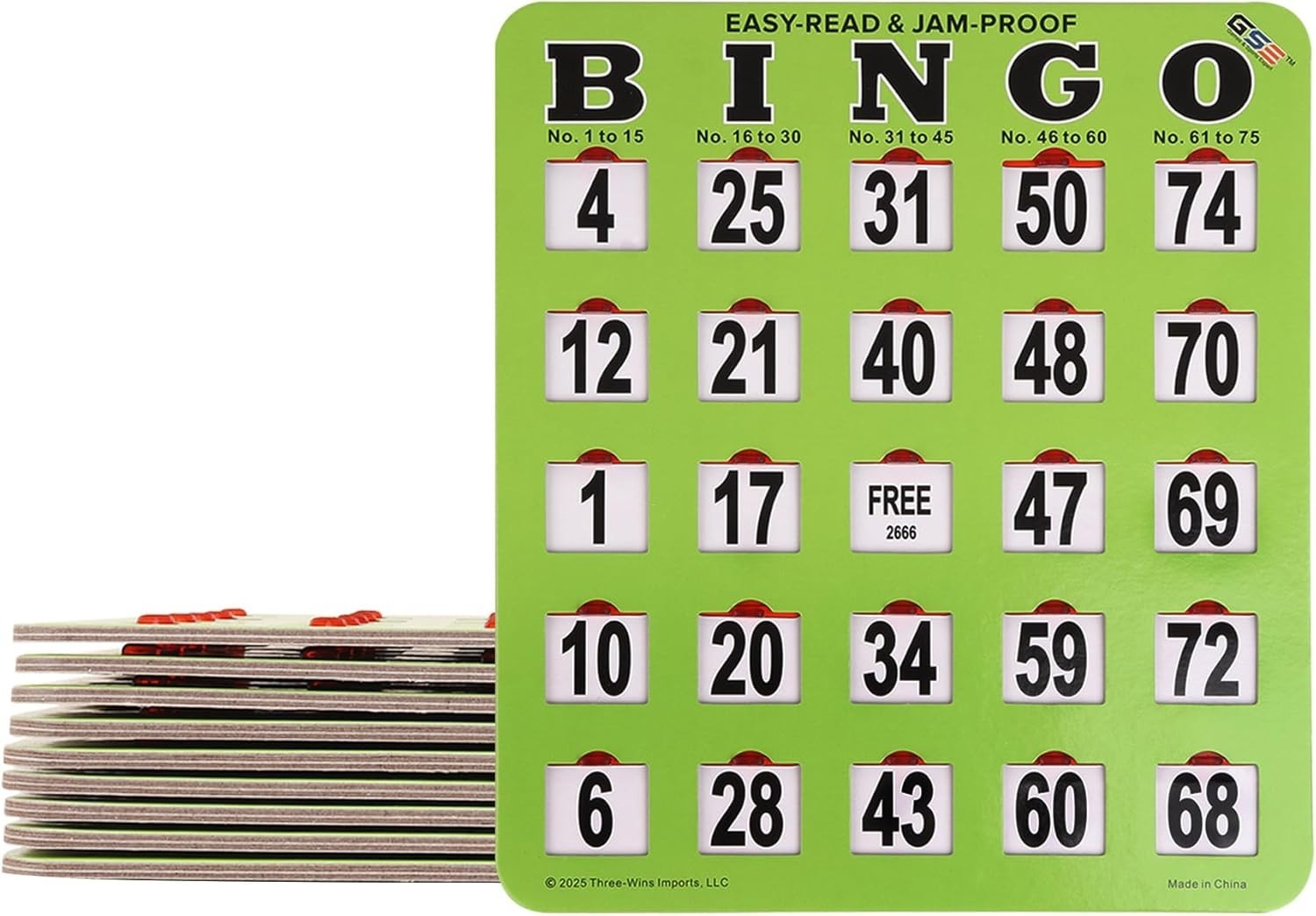 GSE 10-Pack Jumbo Reusable Shutter Slide Bingo Cards w/Large Easy-Read Numbers
