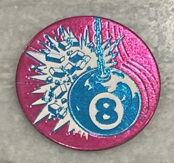 Vintage 1990s Foil Magenta Wrecking Ball 8-Ball Milk Cap Pog