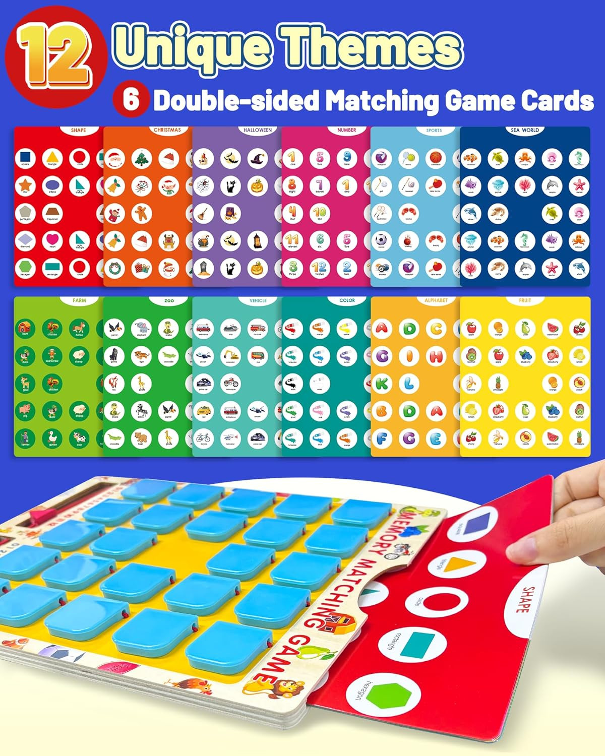 Matching Memory Game for Kids Ages 3-5 4-8, Board Games for 4-6, Car Airplane Ca