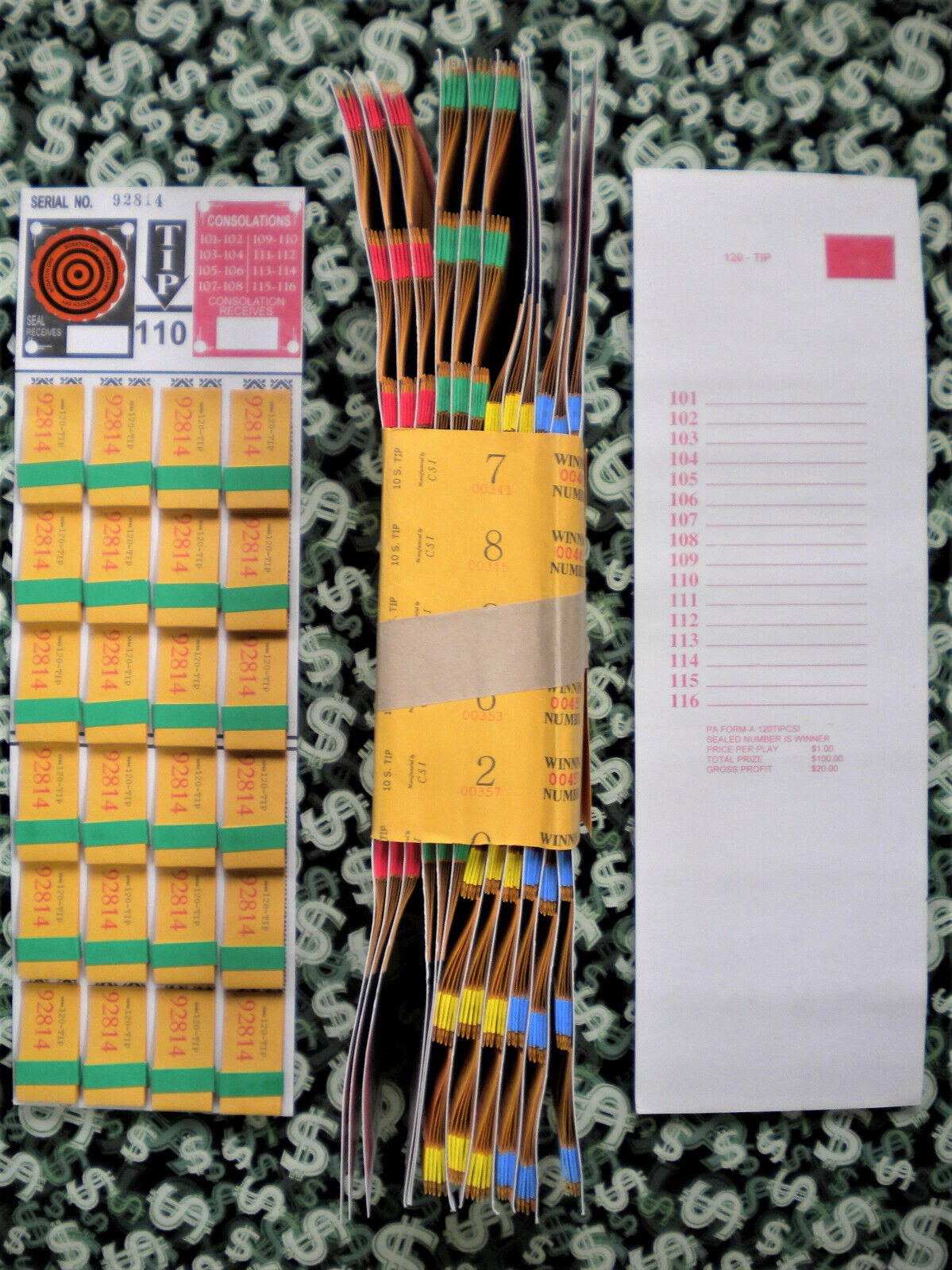 ( 1 Each ) ~ 120-P5 REGULAR “NOT Sure” TIP BOARDS {101-116} Pull Tab Jar Ticket