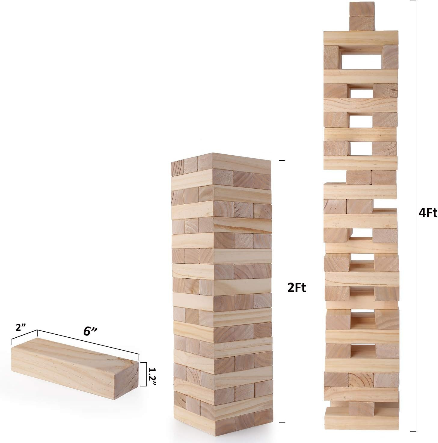Outdoor Game Giant Tumble Tower (Stacks to 4+ Feet), Jumbo Tumbling Timber, 54Pc