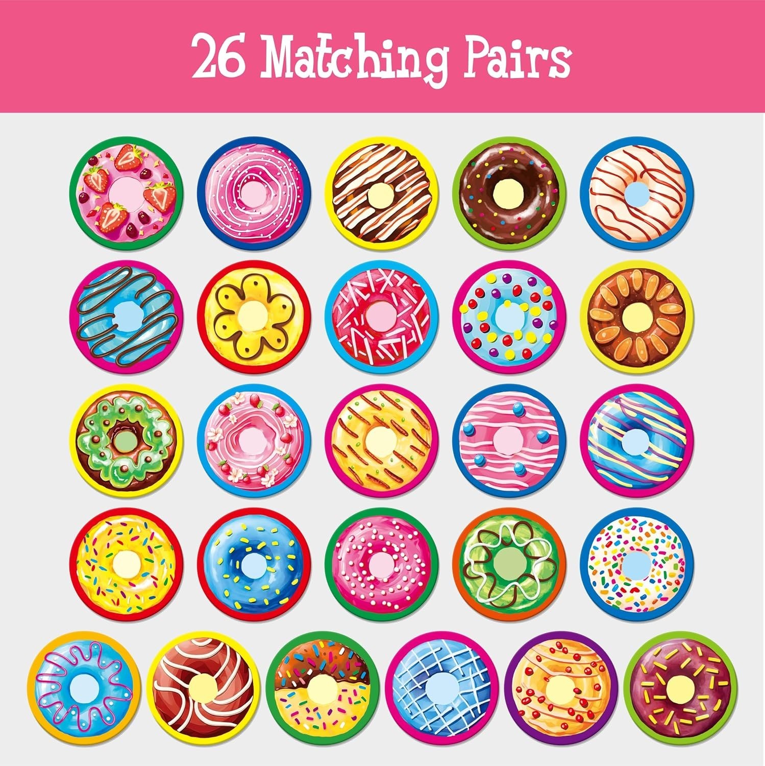 52 Durable Donut Memory Tiles – Engaging Educational Game for Preschool Ages 3-6