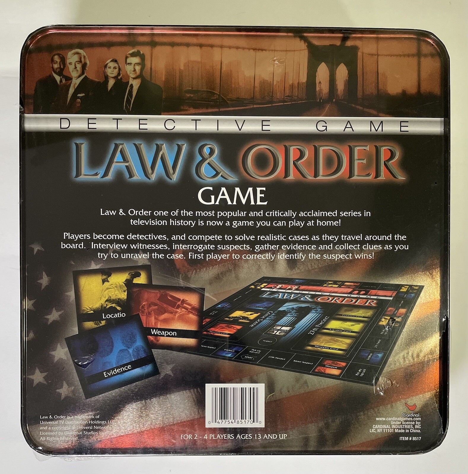 Law and & Order Detective Board Game Tin Case CARDINAL Brand New Factory Sealed