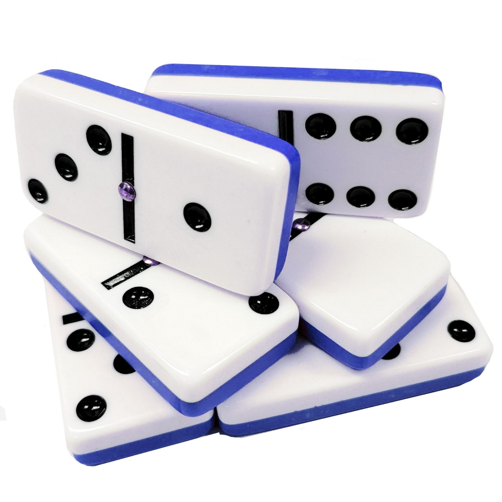 Domino Double Six 6 Two Tone Blue-White Jumbo Pro Size with Spinners – Wood Box