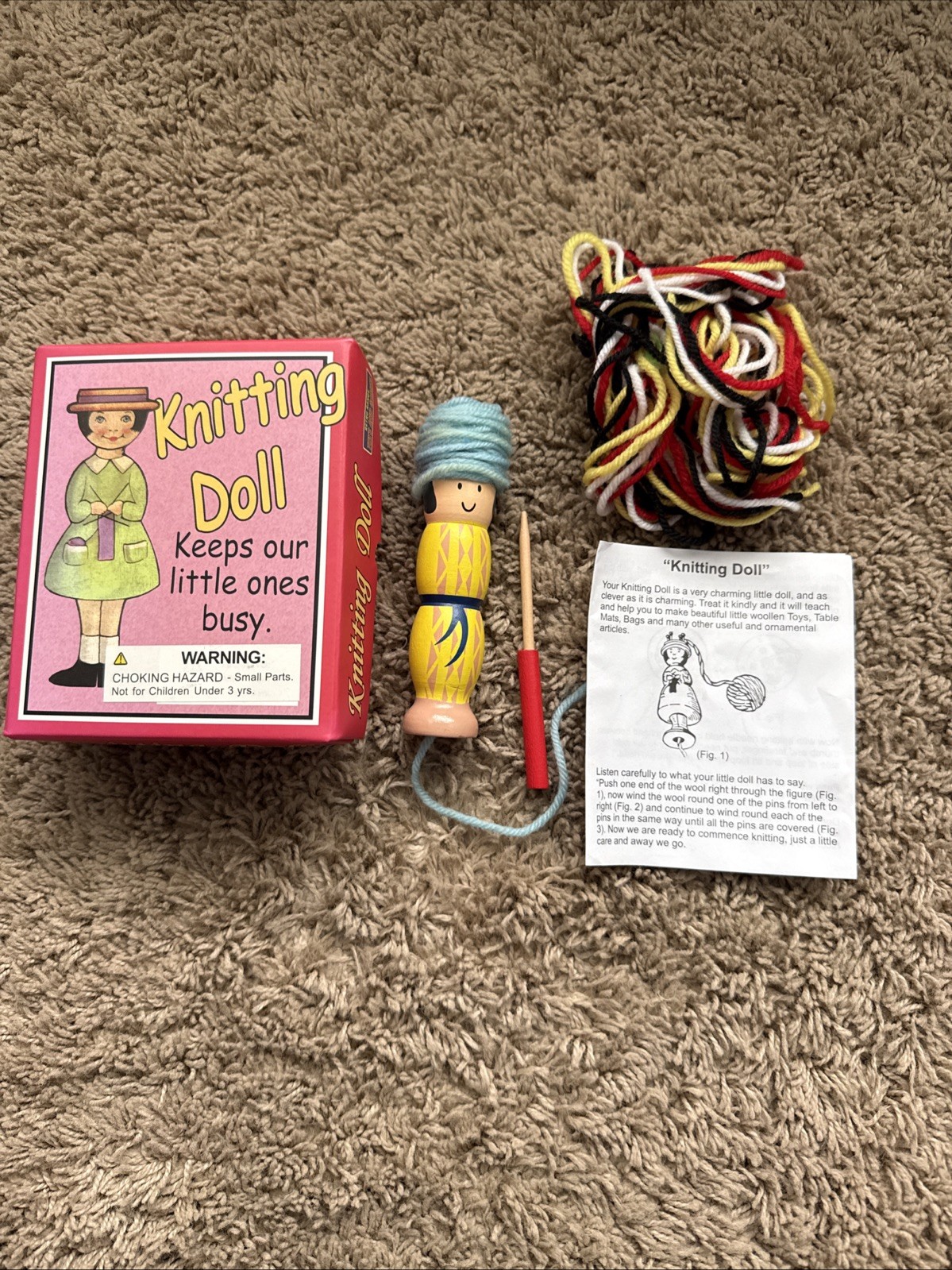 KNITTING DOLL Keeps Our Little Ones Busy With Wool And Wooden Needle 6+ Vintage
