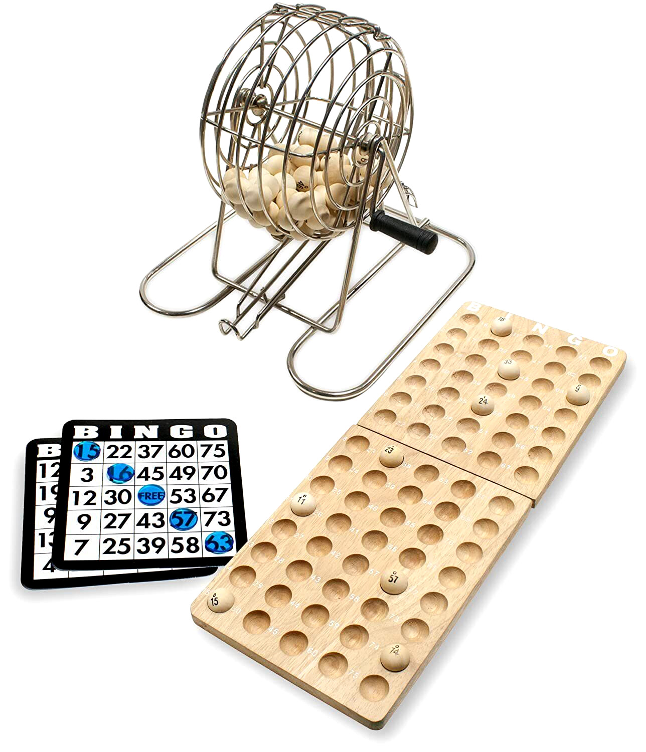 WE Games Retro Bingo Game Set with Metal Rotary Cage, Deluxe Wooden Master