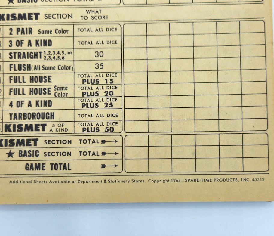 Vintage Kismet Replacement Score Pad 20 Pages Left, Spare-Time Products 1964