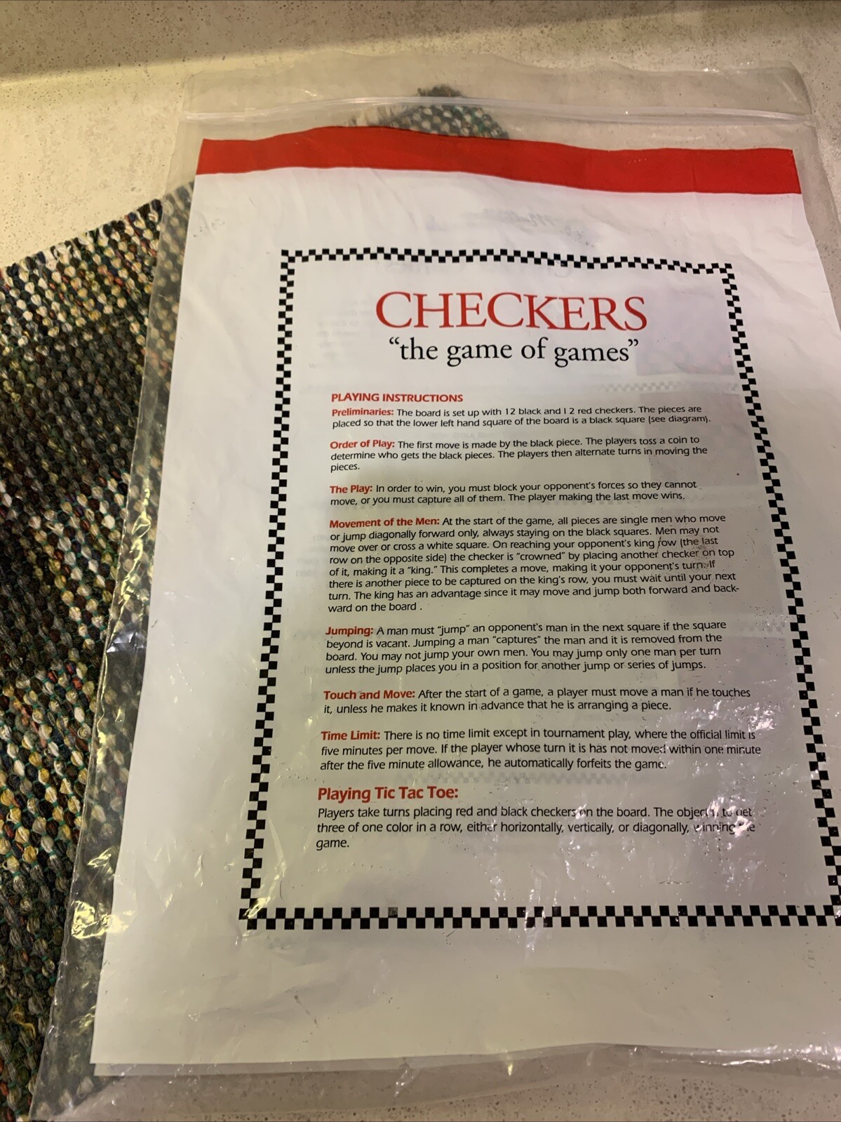 Multiflex Checkers Tic Tac Toe 24” x 26″ Cloth Board Reversible Traveling Games