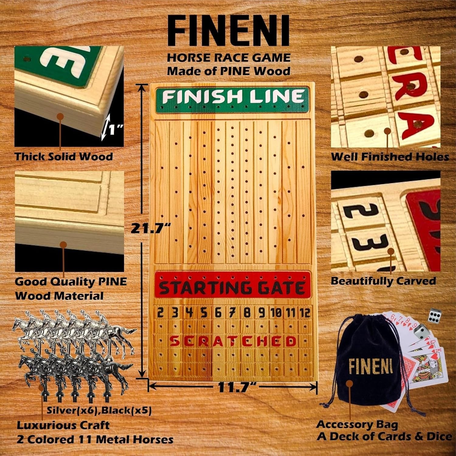 Horse Racing Game for Adults, Horse Race Board Game with 11 Luxurious Metal H…