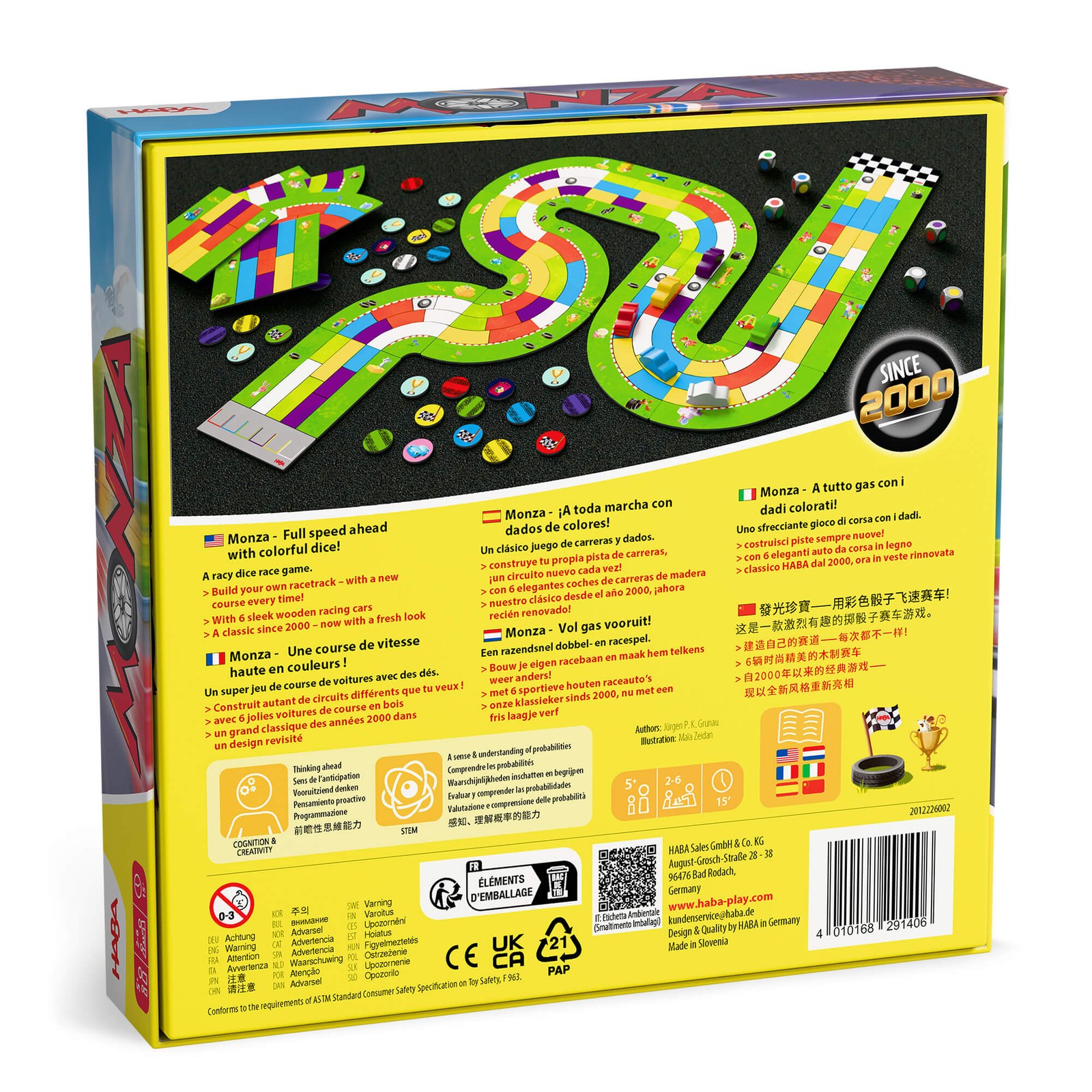 HABA Monza Car Racing Board Game – Color Matching Strategy Family Board Games