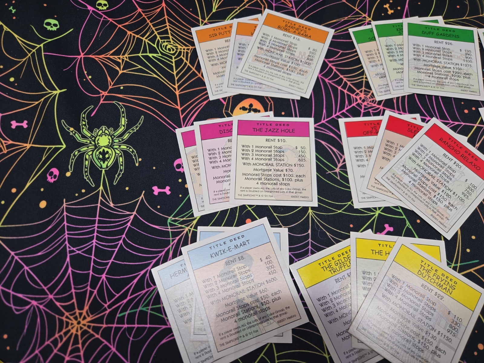 Monopoly The Simpsons 2001 28 Title Deed Replacement Game Cards