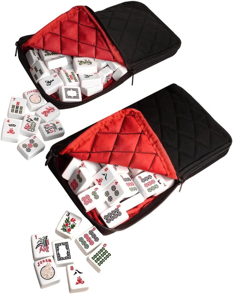 American Mah Jongg Set Black Quilted Soft Bag – 166 White Engraved Tiles, 4 All-