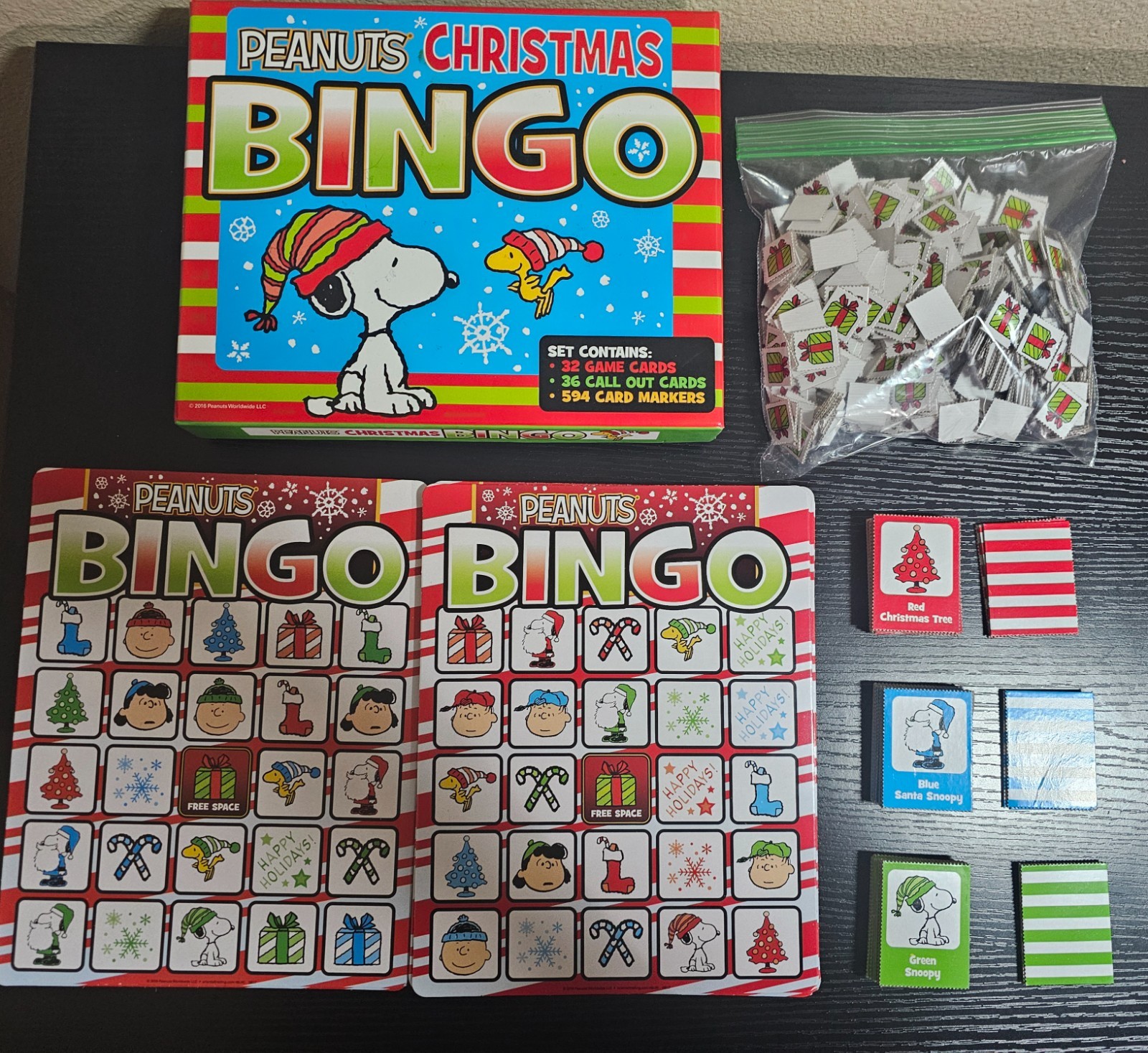 Peanuts Christmas Bingo Board Game – Snoopy Holiday Set COMPLETE