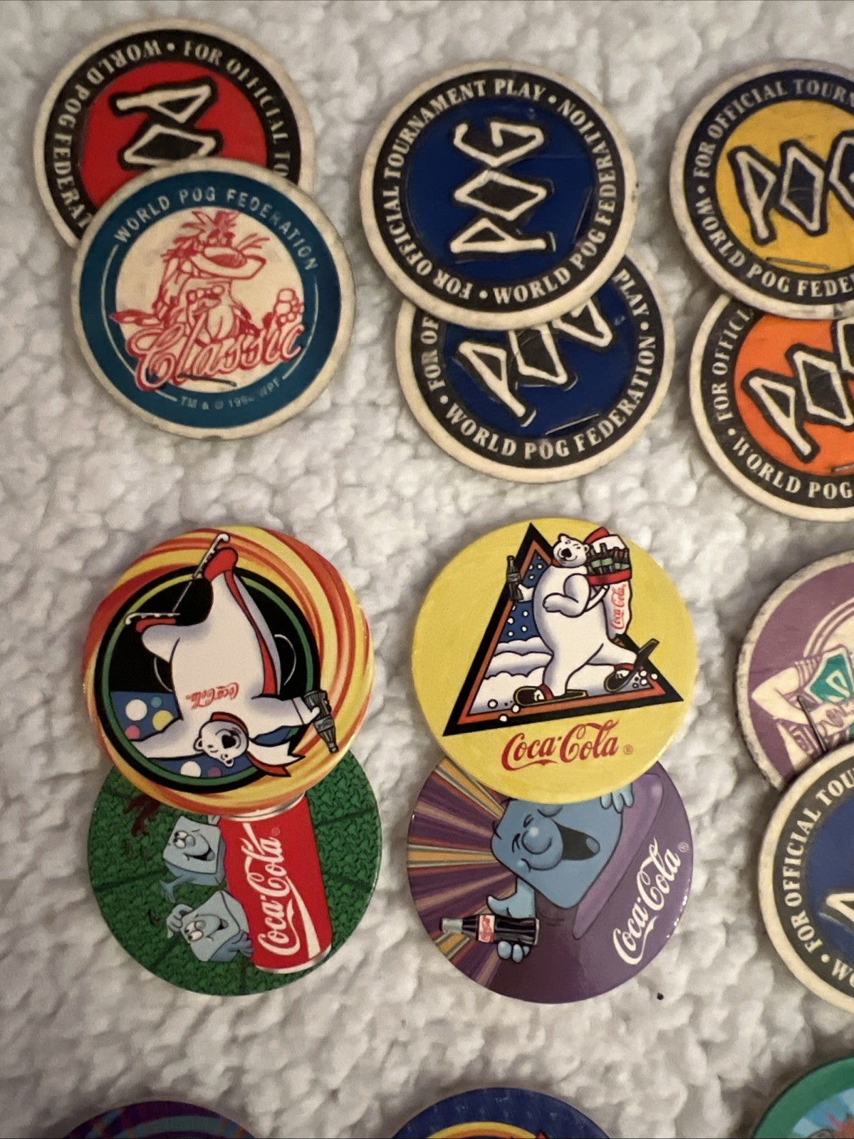 30 Pogs 1994 The World Pog Federation Coca Cola Logitech Icee Slammer