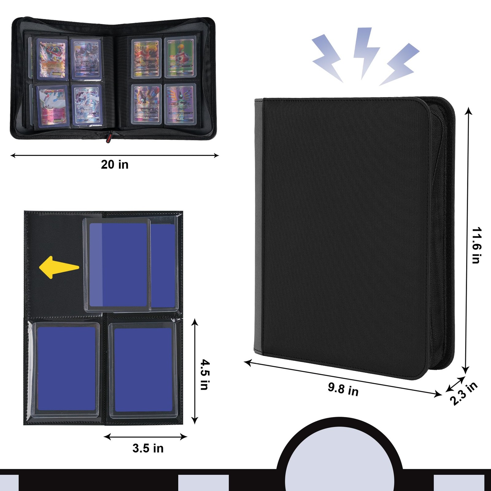 PREZA Toploader Binder – Holds 112 Top Loaders – 3 x 4 inches, Black – Small