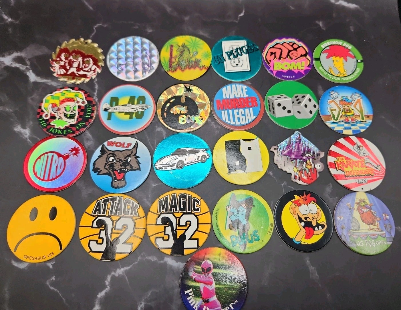 Vintage 90s Misc. Pogs Lot, WPF, Phat, Skycaps, Sawblade