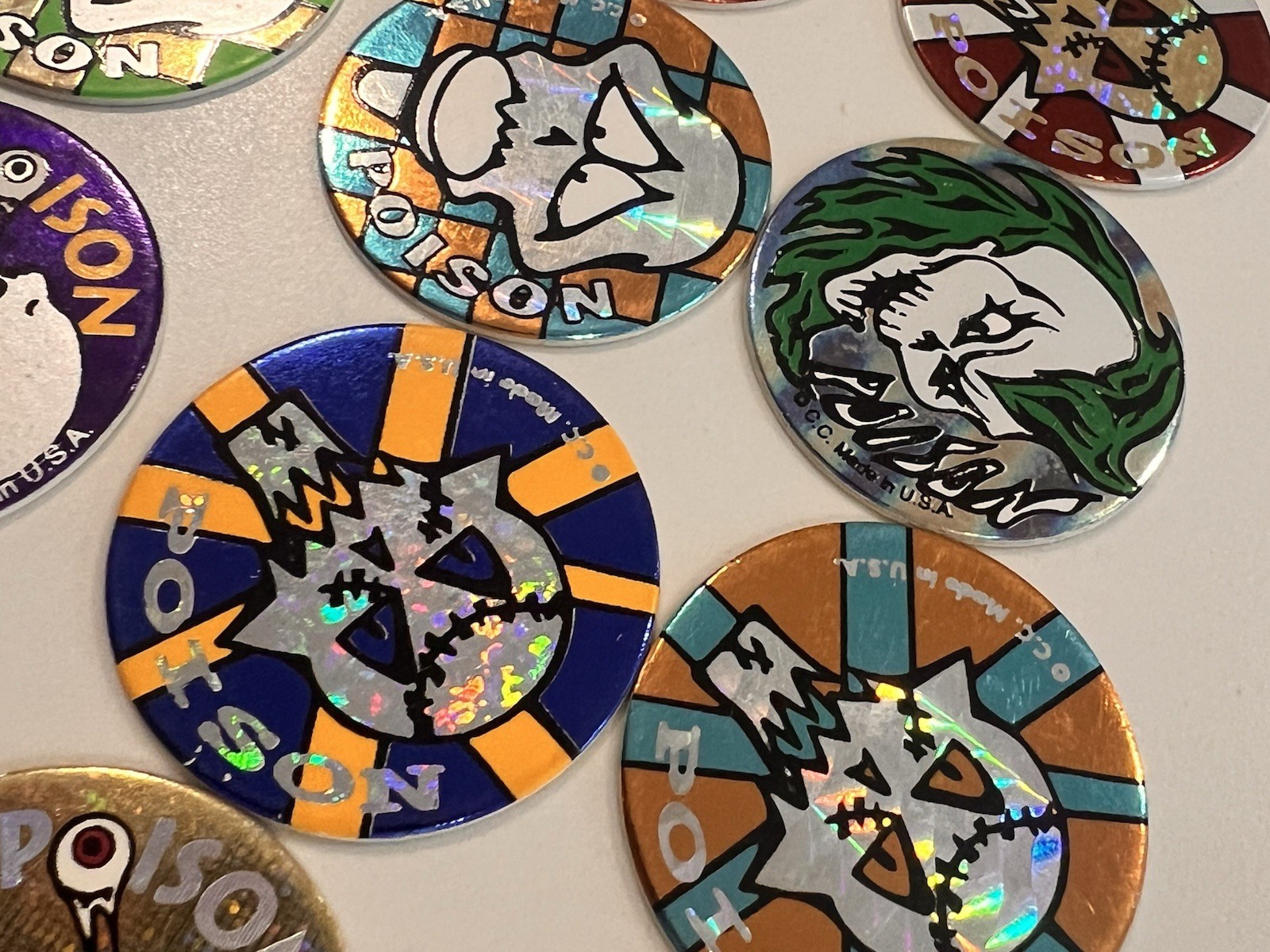 1990s Lot of 30 POISON Skull Bones Pogs Slammer Holographic Milk Caps Lot Mint!