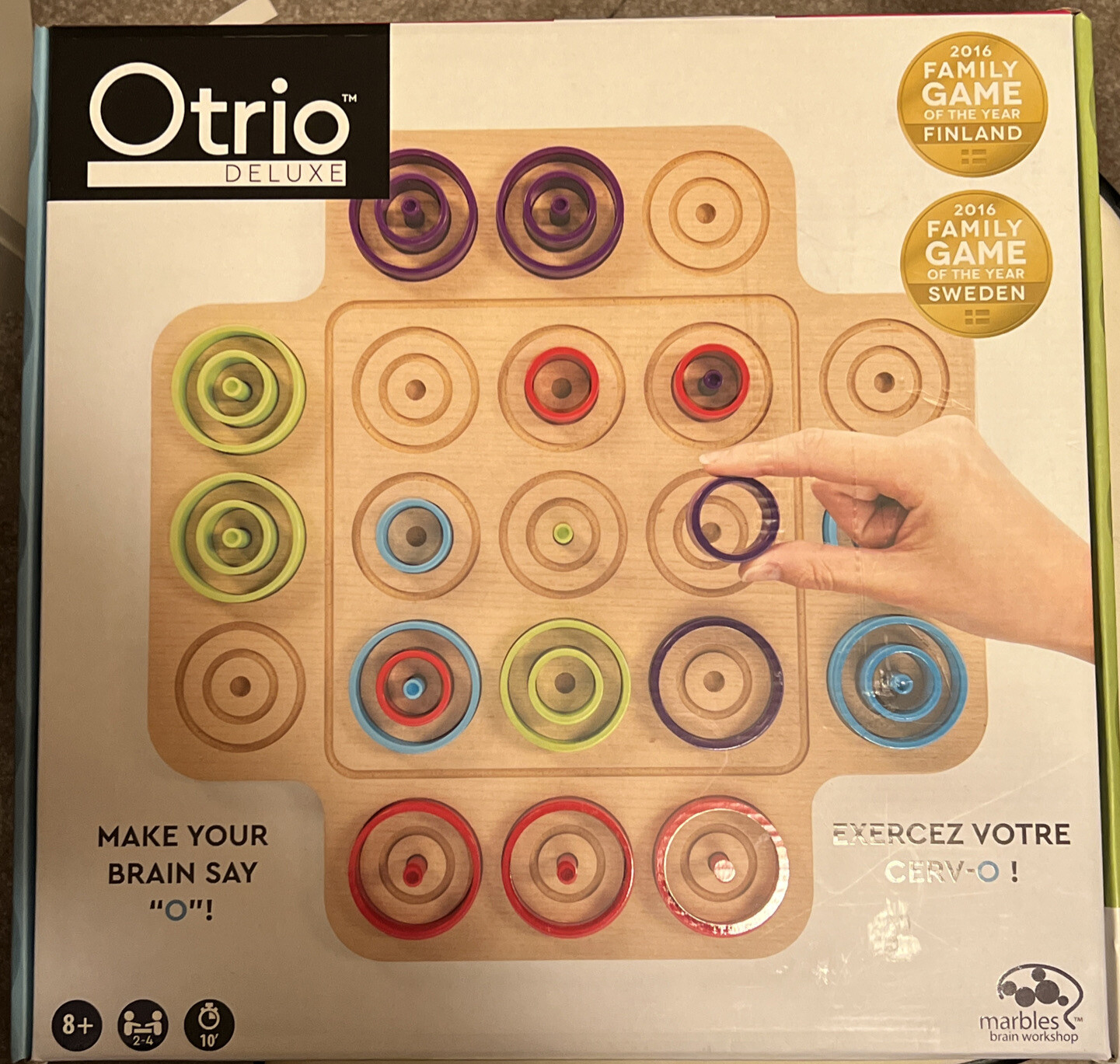 Otrio Deluxe – Tic Tac Toe Strategy Game Wood Board Complete by Marbles Brain