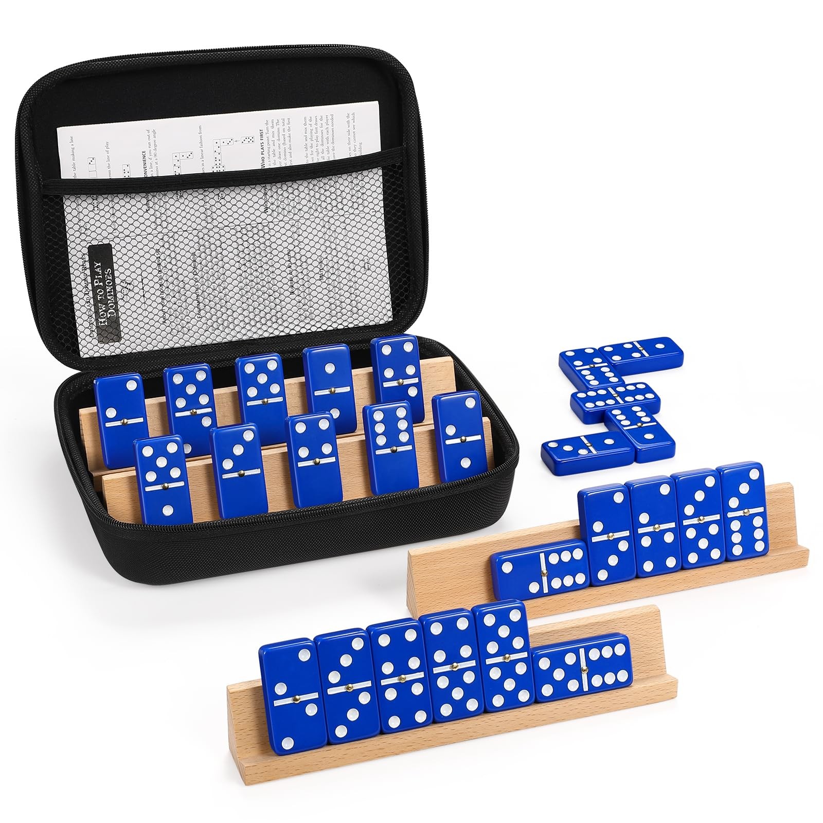 Dominoes Set for Adults with 4 Wooden Racks/Trays, Double Six Travel Portable…