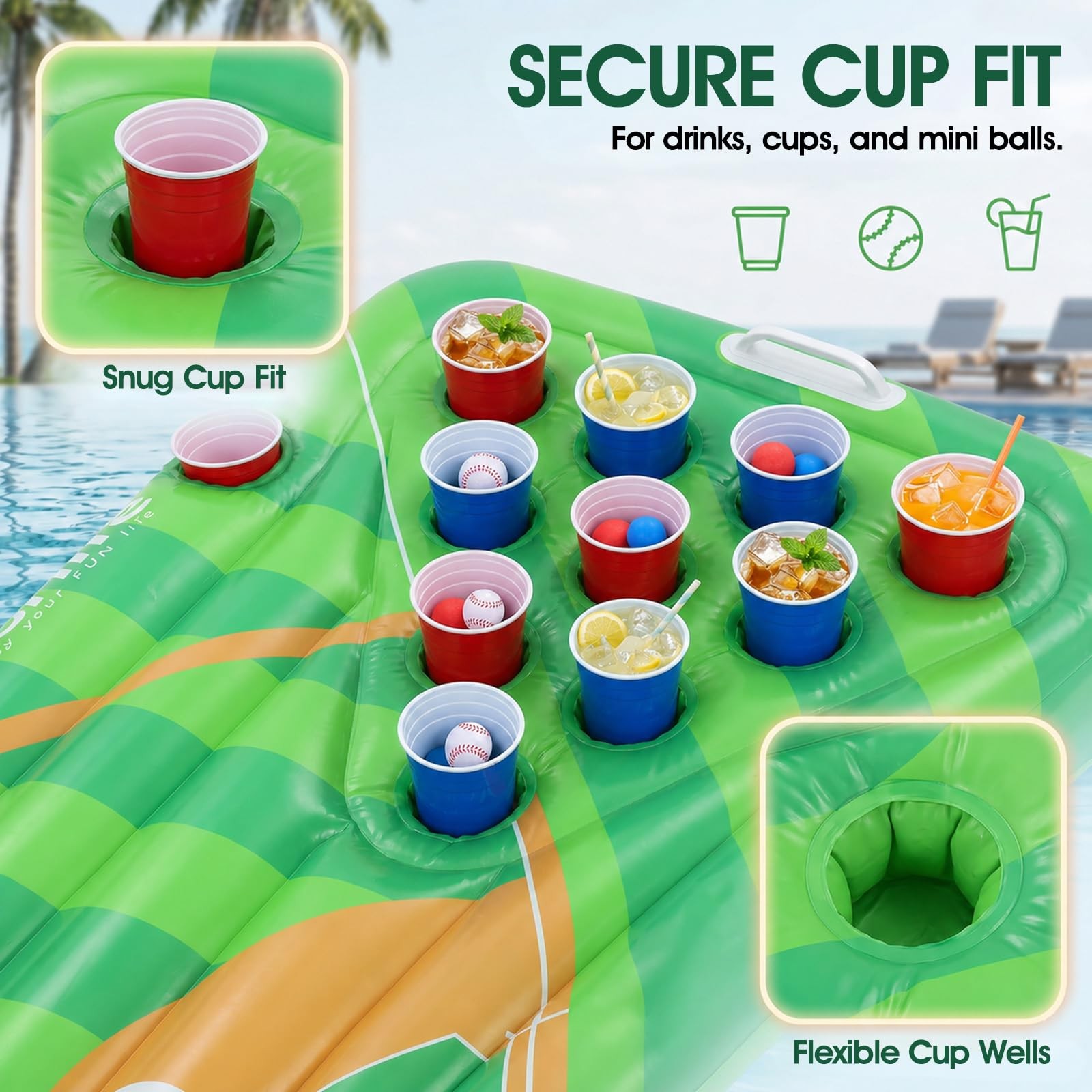 Baseball Pool Float & Inflatable beer Pong Table – 6ft Heavy Duty Reversible …