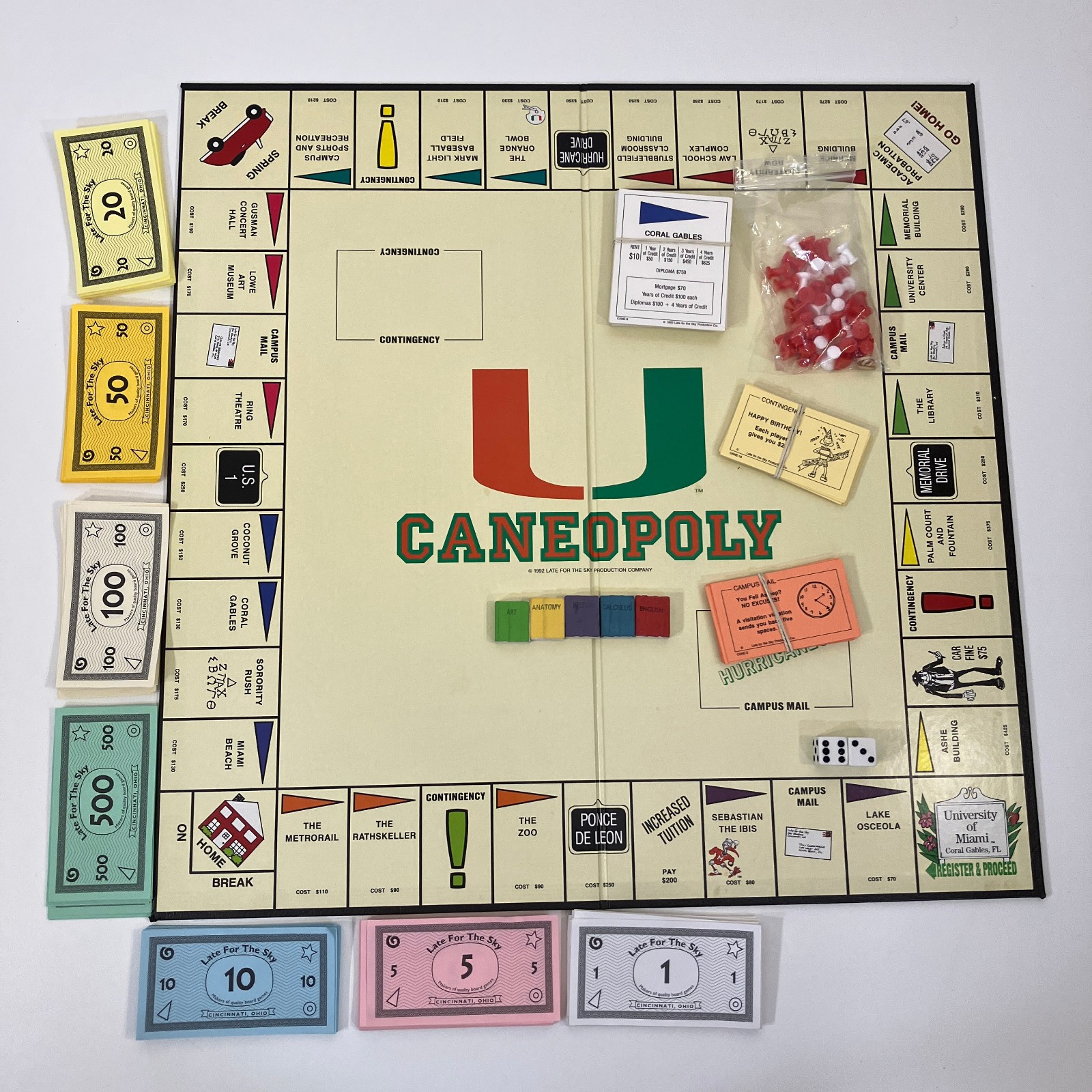 Caneopoly The University of Miami by Late for the Sky Collegiate 1992 Board Game