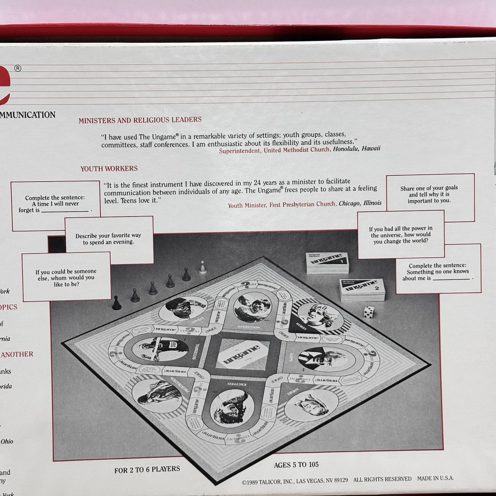 1989 Vintage THE UNGAME Board Game Christian Version – by Talicor Inc. Complete