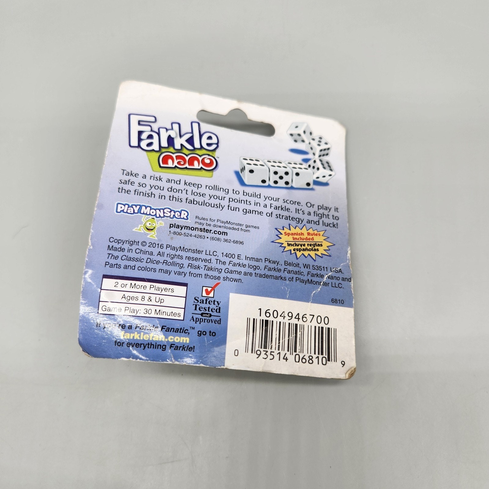 Farkle Nano Keychain Mini Dice Game 2016 Yellow Sealed *Package Wear See Photos