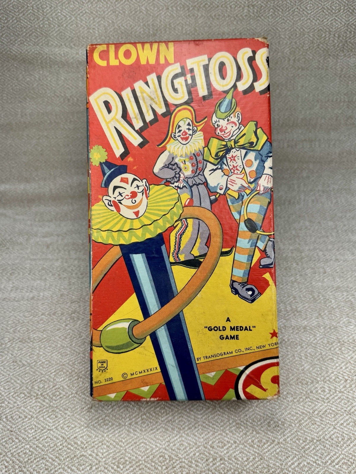 Transogram Clown Ring-Toss Game 1950s Complete w/Box Pole Rings Vintage