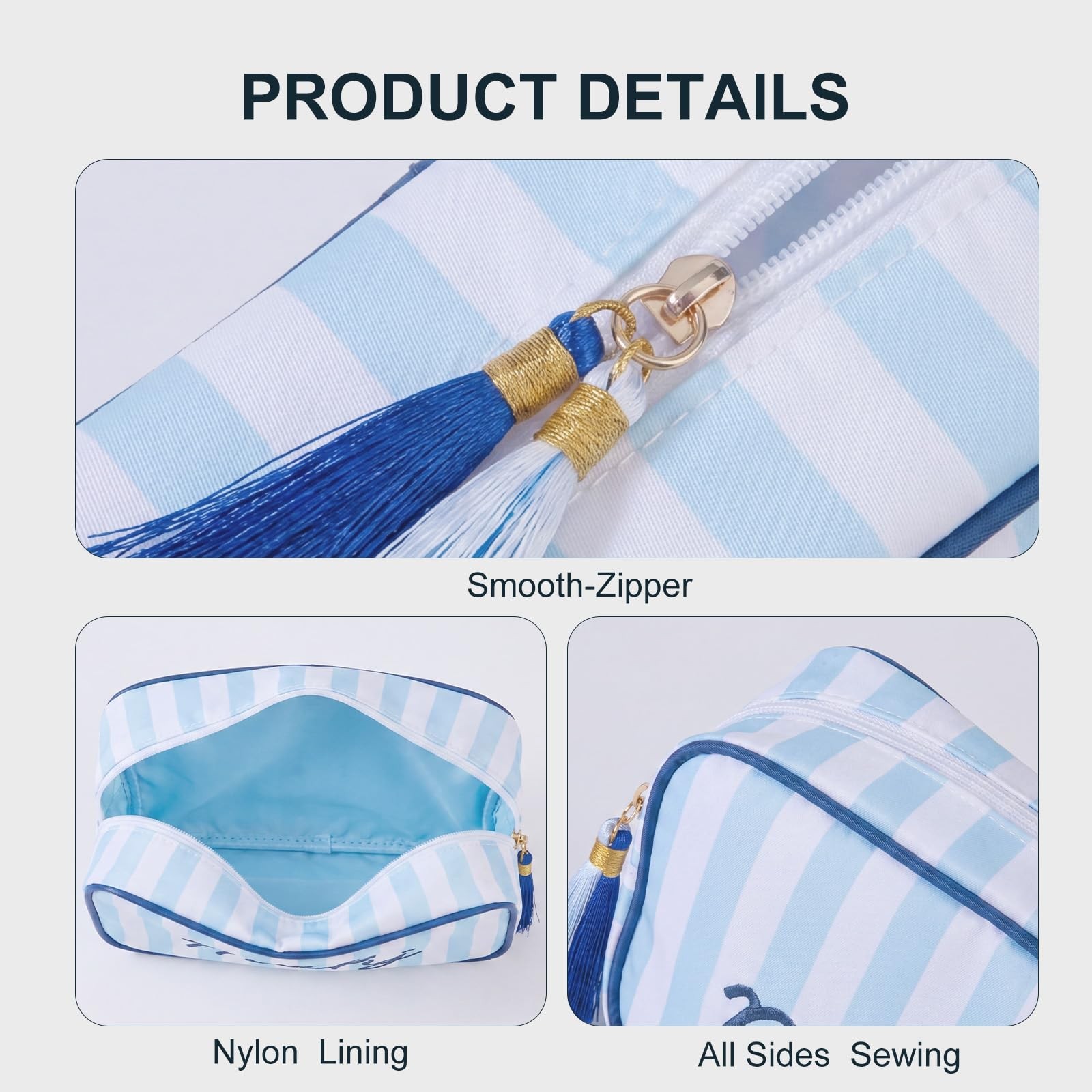 Mahjong Tile Bag Set -Blue 2-Piece Striped Thickened Canvas Tile Case & Embro…