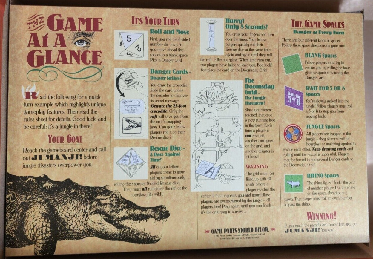 Original Jumanji Board Game Milton Bradley 1995 Sealed Parts Sticker Sheet #4407