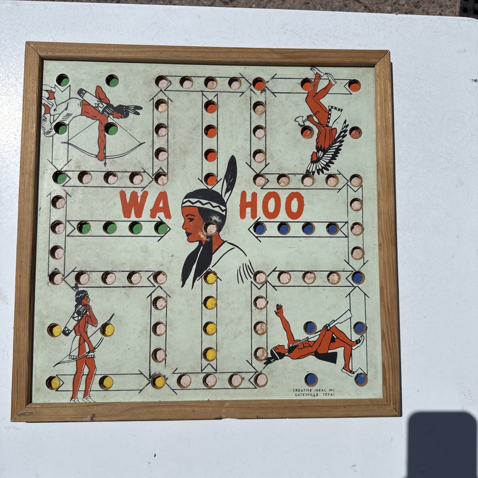 Vtg Wa-Hoo Wahoo Game Board Creative Designs Texas Indian Western Framed Checker