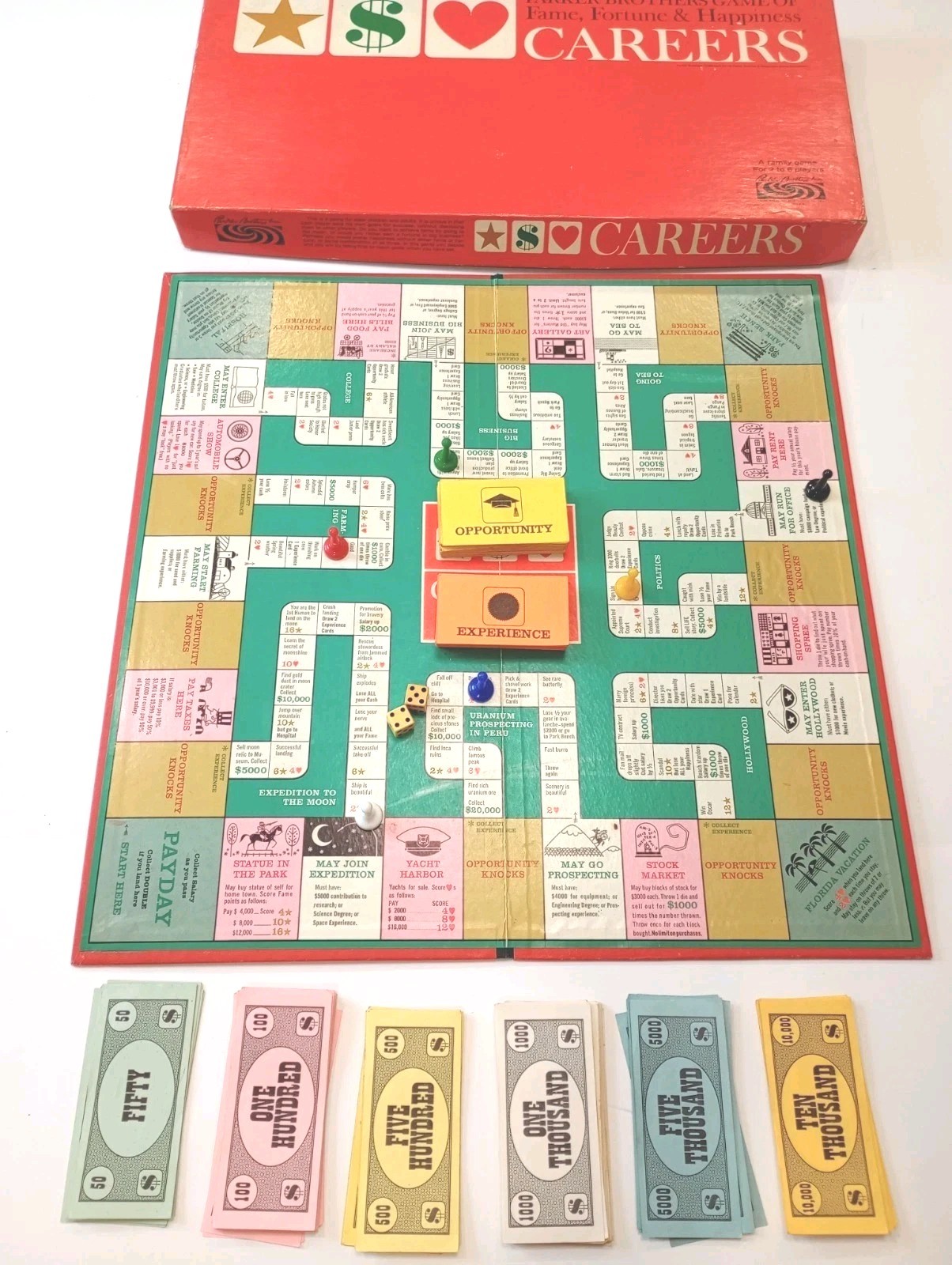 Vtg 1965 CAREERS Board Game Parker Brothers Family Fun Fame Fortune Happiness