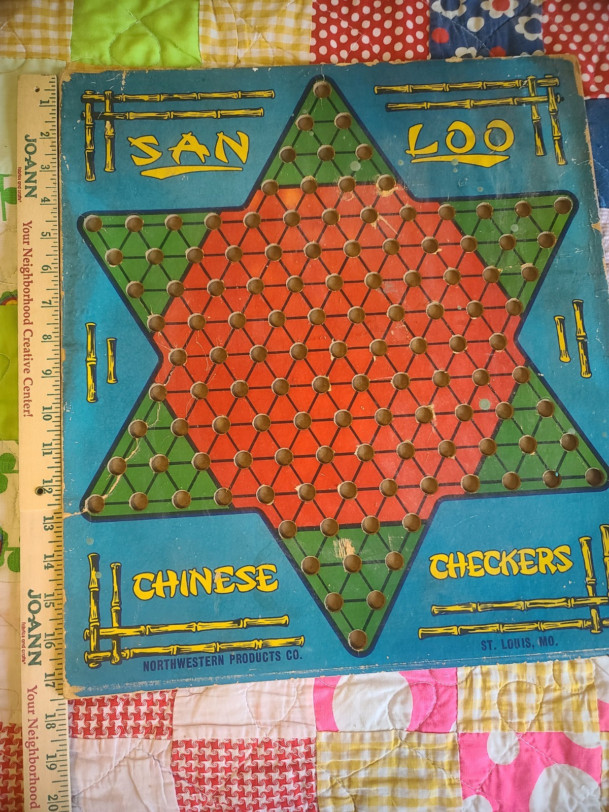 1940s San Loo Chinese Checkers Board Fiberboard Cardboard Reversible Vintage
